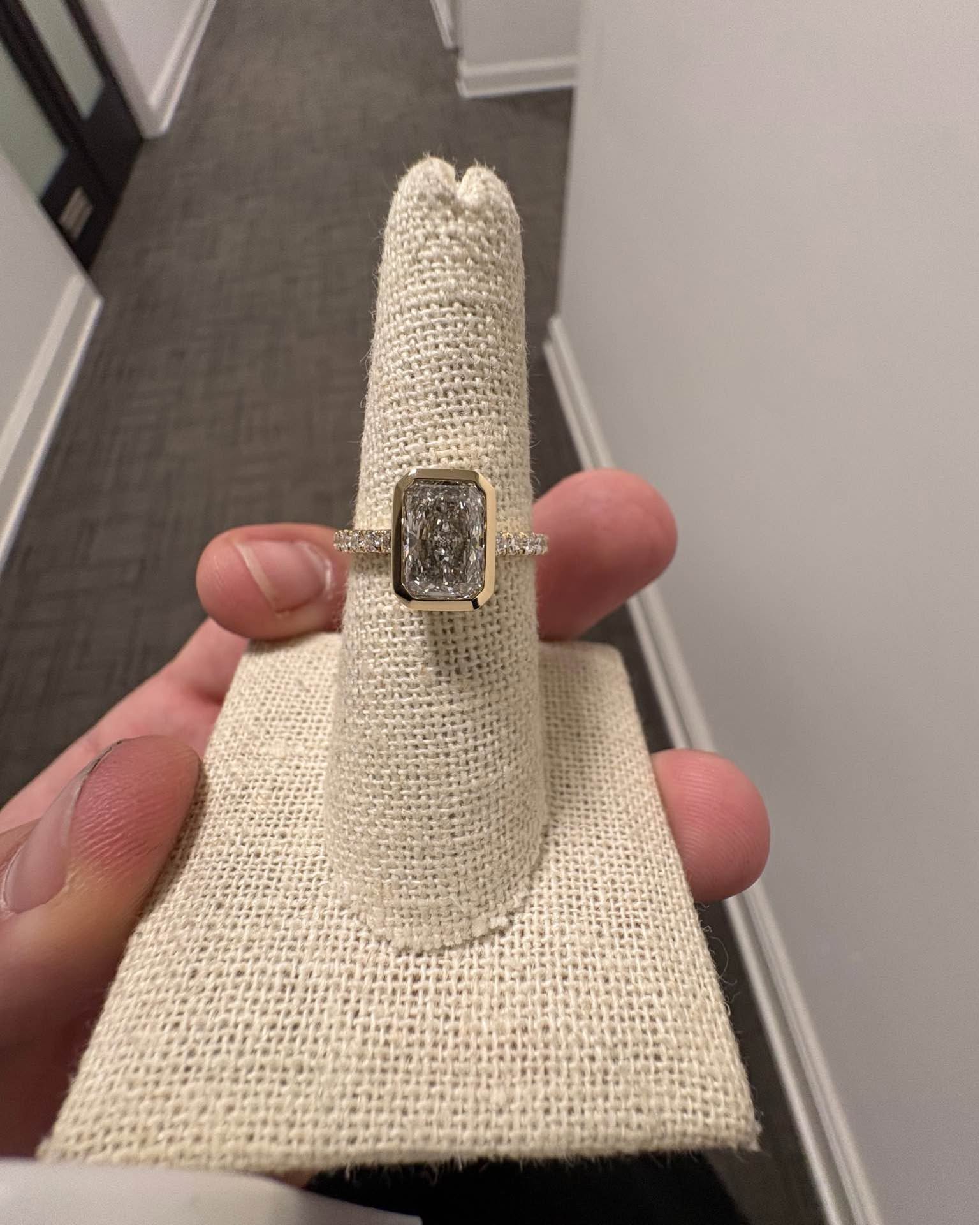 Jacob Louis Facebook ad: Lab Grown Diamond Radiant Engagement Ring W/ Bezel And…