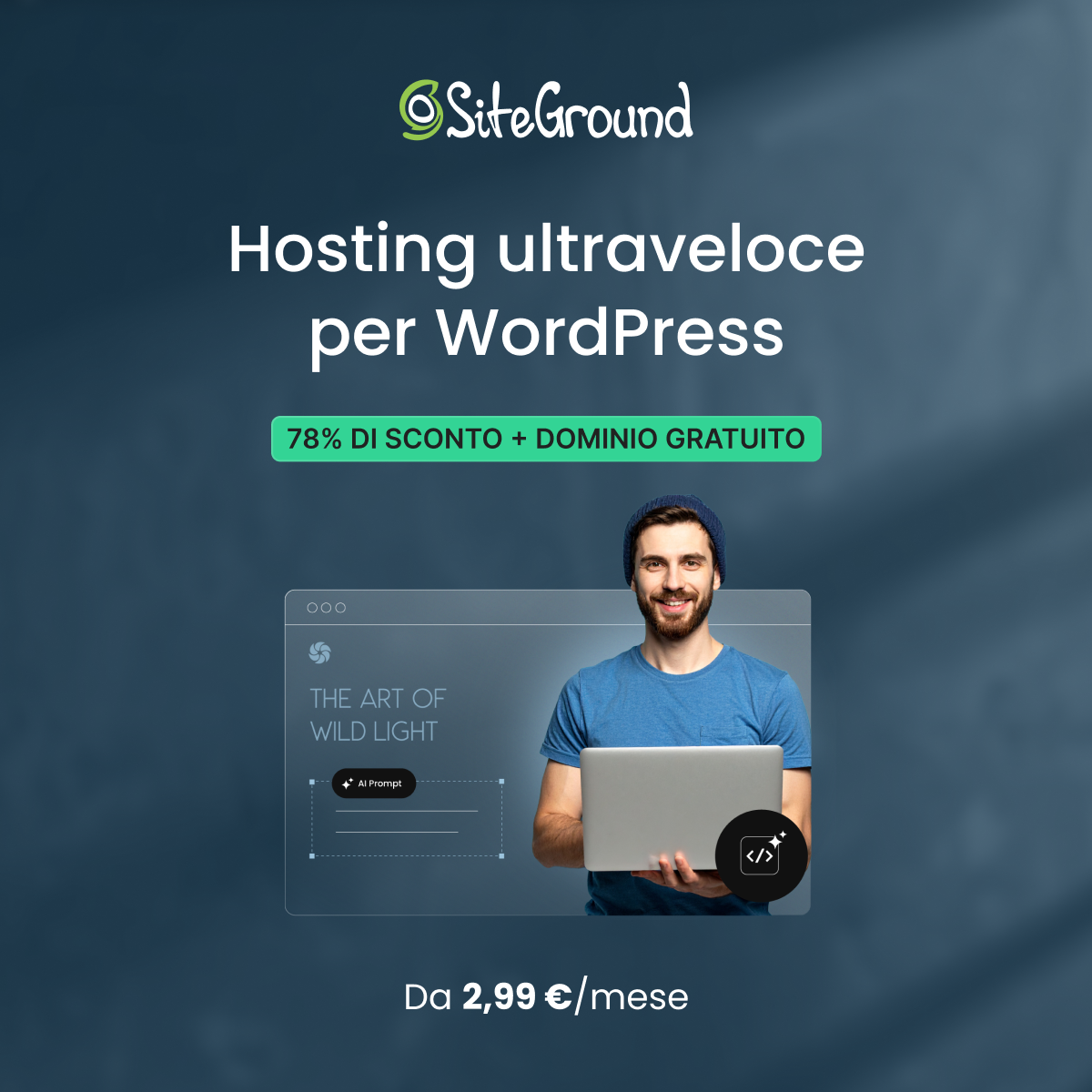 SiteGround Facebook ad: WEB HOSTING GESTITO PER WORDPRESS
