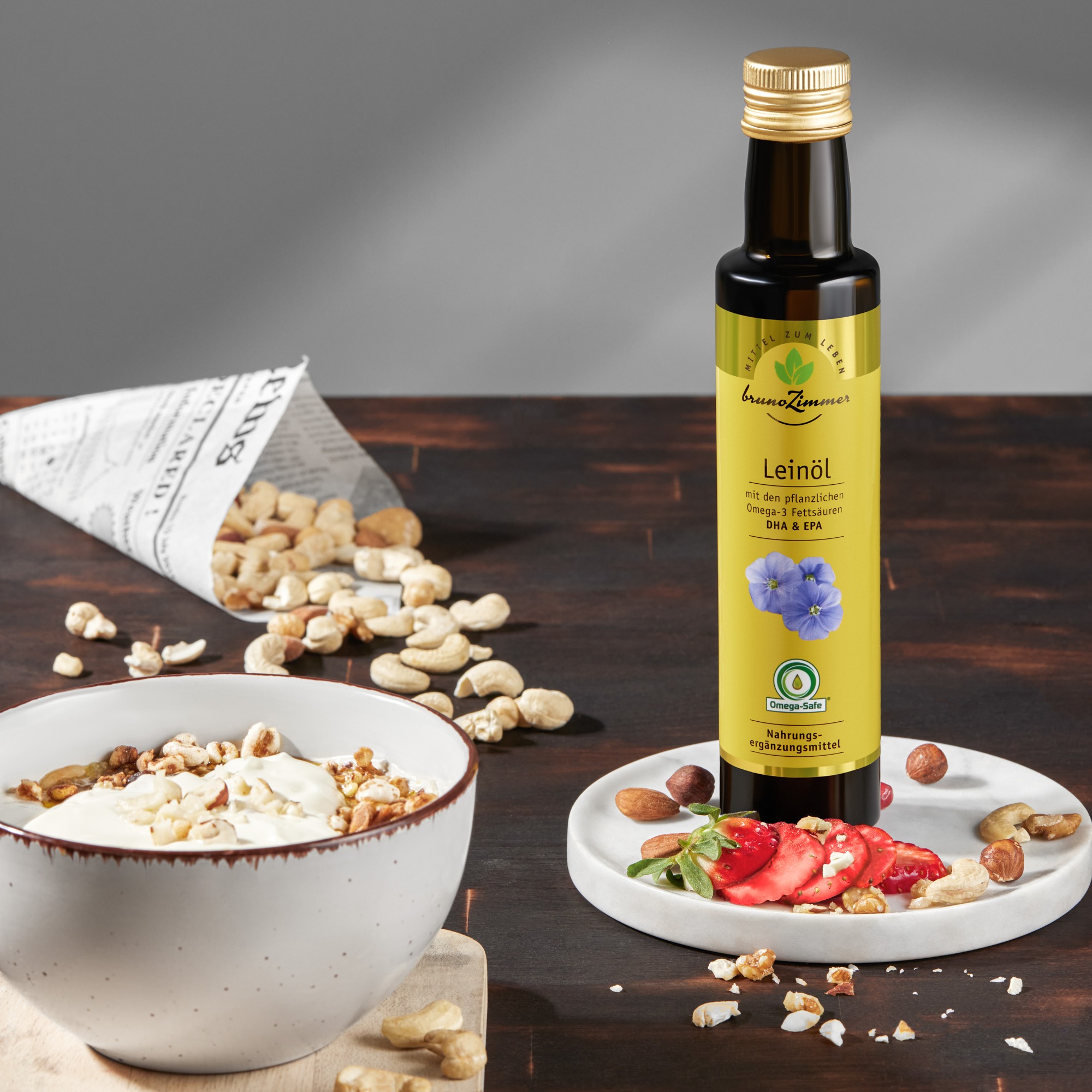 Mittel zum Leben Facebook ad: Bio-Leinöl mit DHA & EPA, 100% pflanzliche Omega-3-Power!