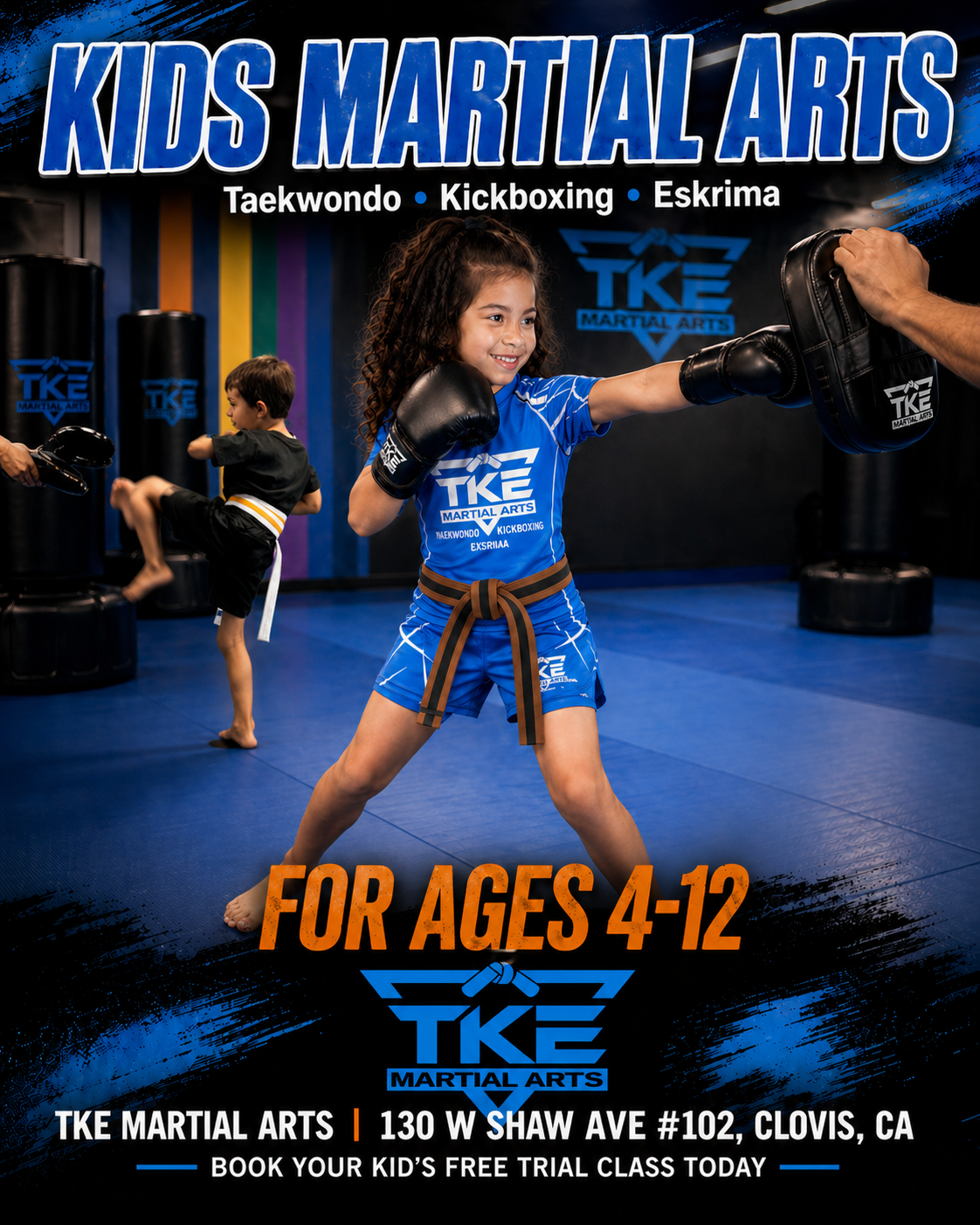TKE Martial Arts Facebook ad: Free Kids Martial Arts Class in Clovis