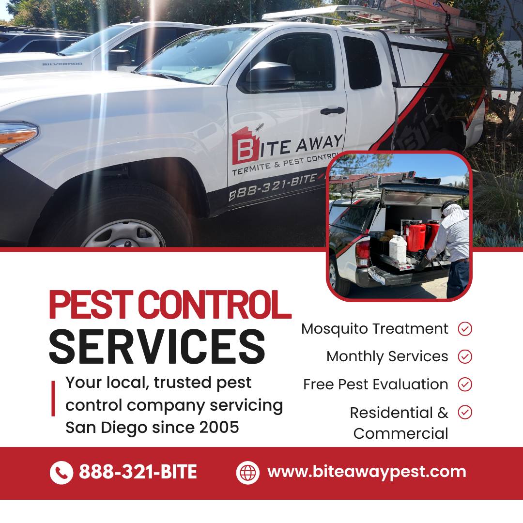 Bite Away Termite and Pest Control, Inc Facebook ad: Get a quote for pest control services in San Diego