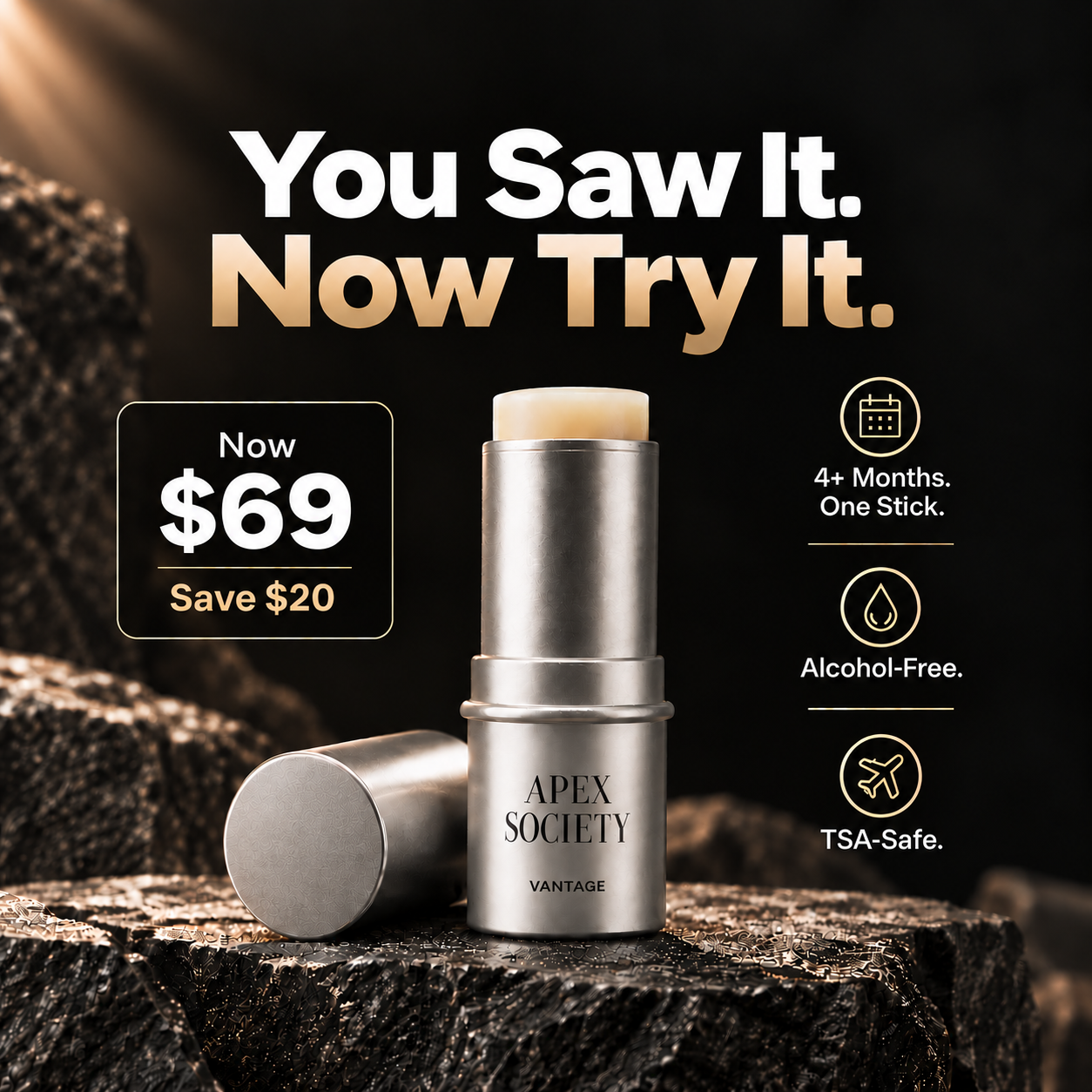 Apex Society - Solid Cologne Stick Facebook ad: Don't Miss Your $20 Off