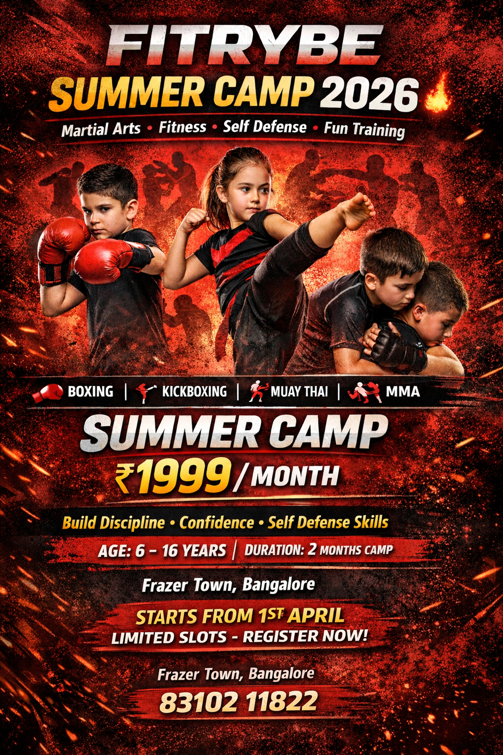 Fitrybe Fitness Facebook ad: ₹1,999 One Month MMA Offer for children - Frazer Town