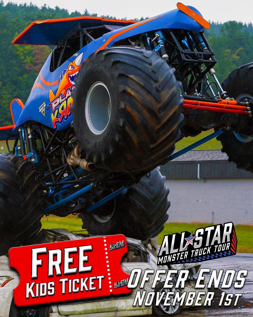 All Star Monster Truck Tour Facebook ad: GET A KIDS TICKET FREE!