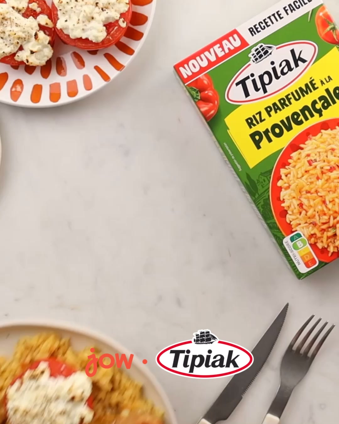 Jow Facebook ad: La recette des Cuisses de poulet, tomates rôties & riz