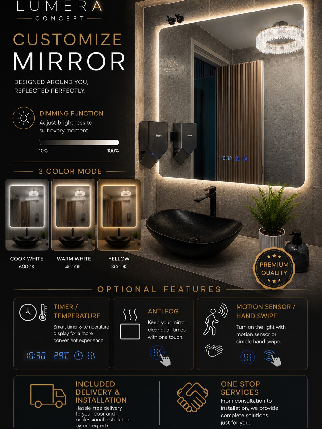 Lumera Concept - Mirrors & Glass Solutions Facebook ad: Elevate your bathroom with a custom smart mirror…