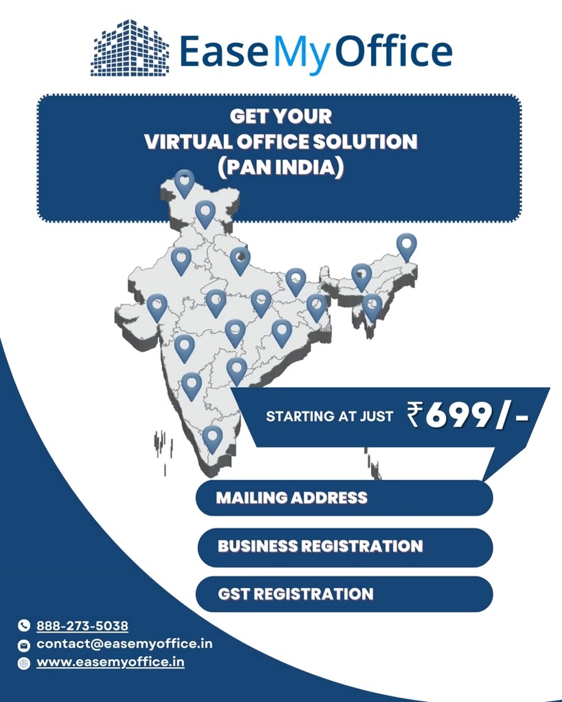 Ease My Office Facebook ad: Premium addresses for GST & company registration.