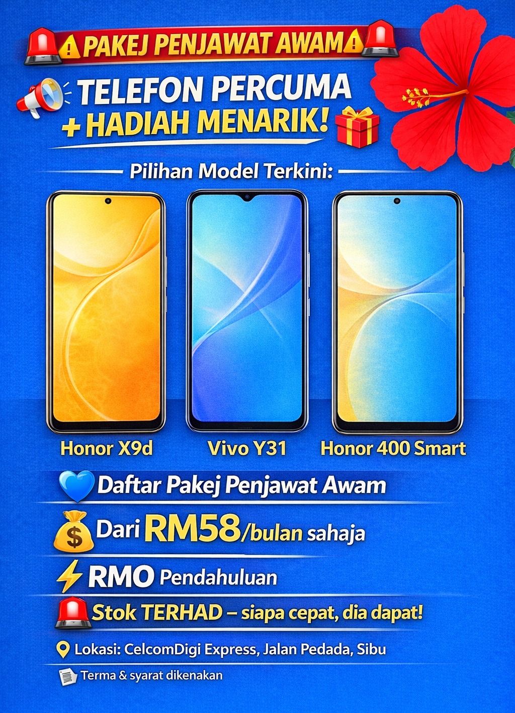 CelcomDigi Express Store - Jalan Dr. Wong Soon Kai, Sibu Facebook ad: 2026 PAKEJ PENJAWAT AWAM!
