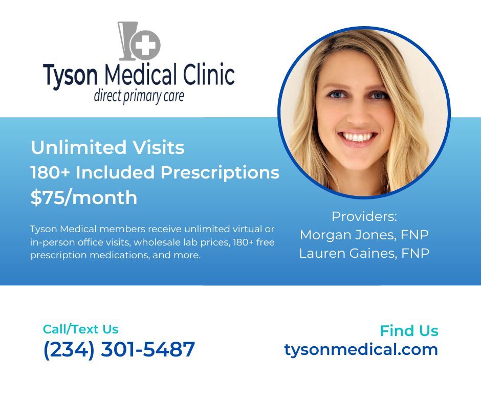 Tyson Medical Clinic Facebook ad: At Tyson Medical, our members receive comprehensive primary…