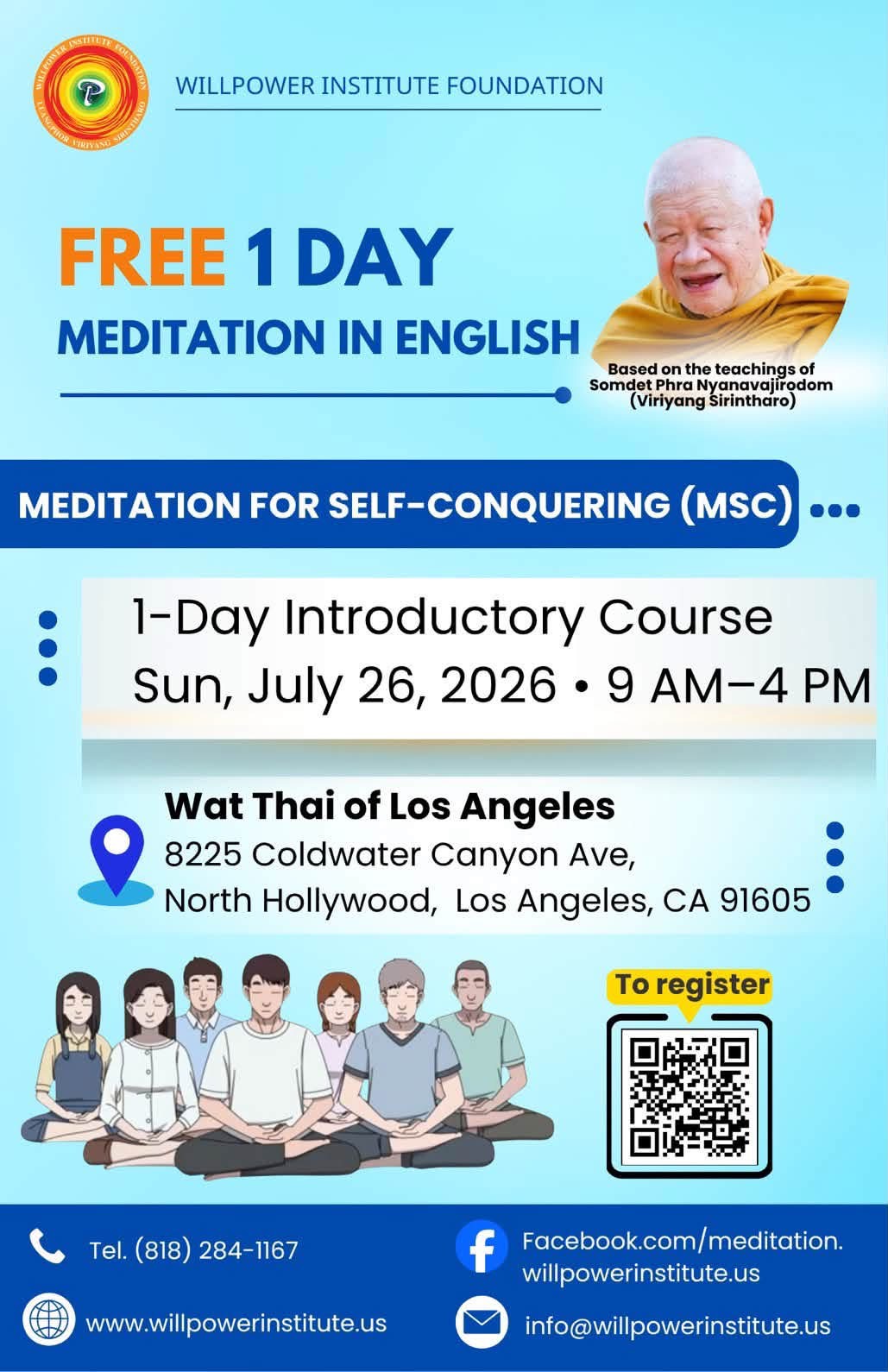 Willpower Institute USA by Luangphor Viriyang Sirintharo Foundation Facebook ad: FREE ONE-DAY ENGLISH MEDITATION COURSE