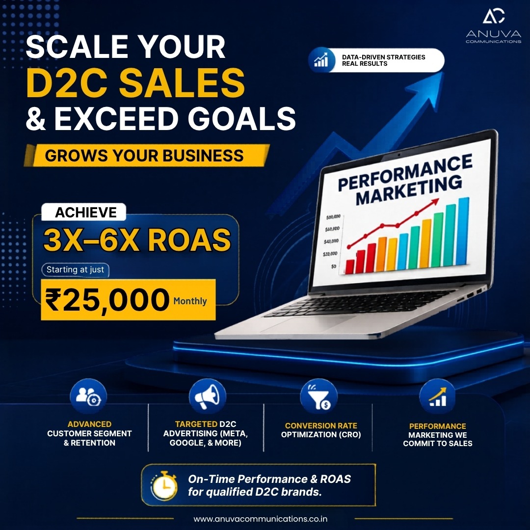 Anuva Communications Facebook ad: Scale your D2C brand with performance marketing. Scale…