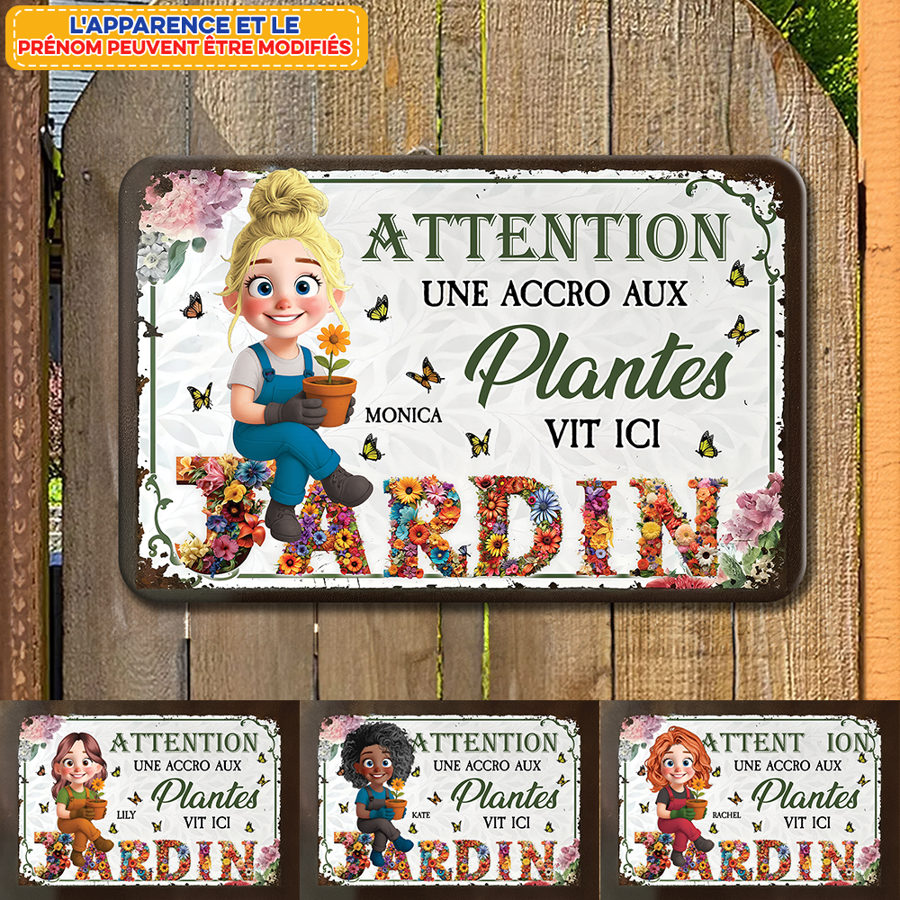 Cadeau drôle personnalisé Facebook ad: Attention! Une Accro Aux Plantes Vit Ici, Plaque En Métal…