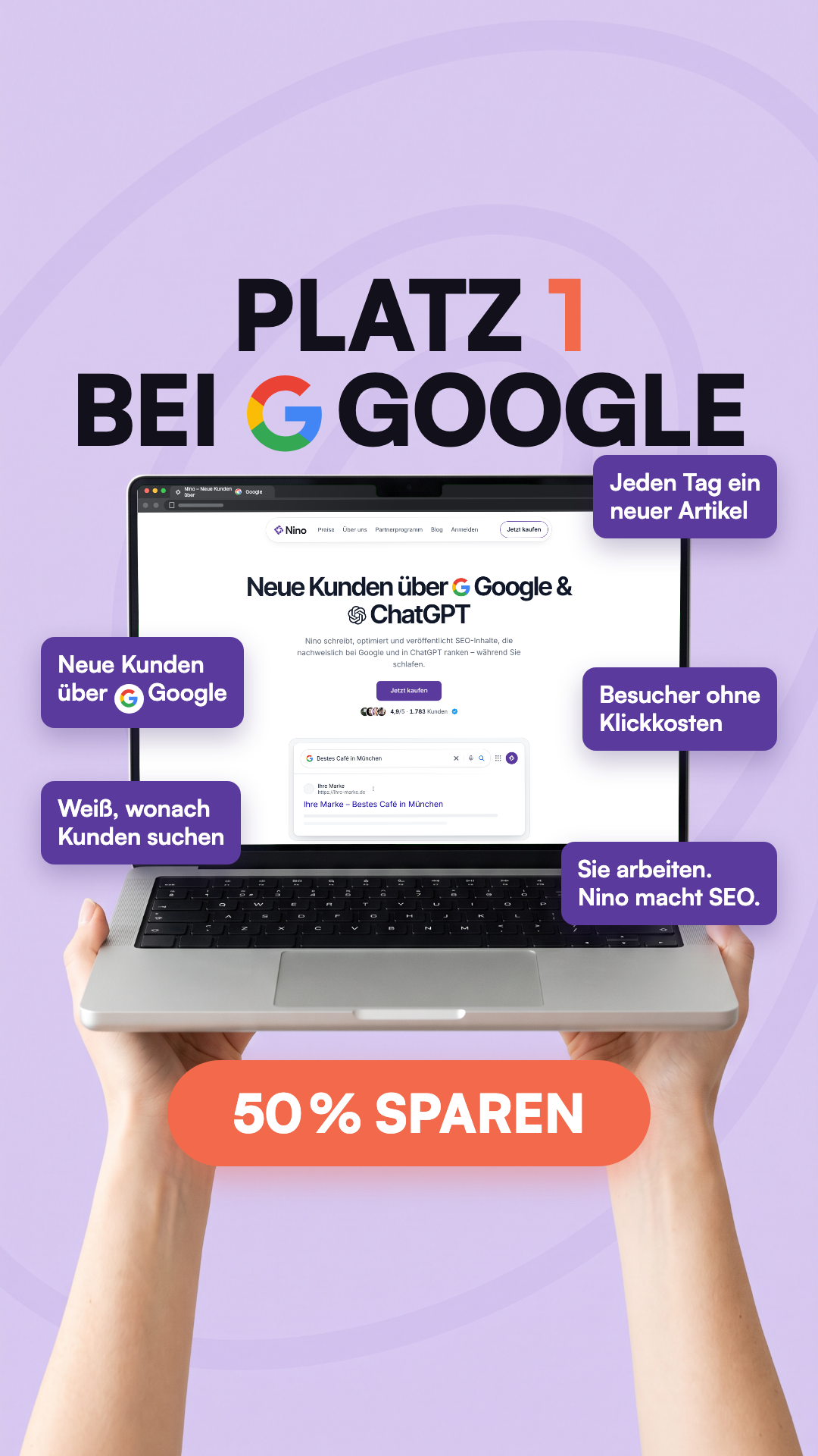 Nino Facebook ad: Platz 1 bei Google