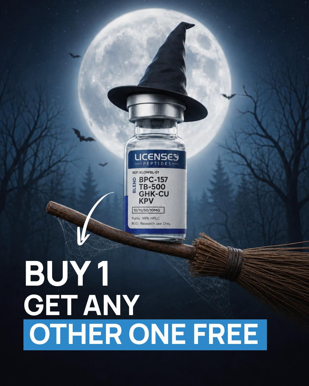 Licensed Peptides Facebook ad: 2 FOR 1, PICK ANY VIAL FREE