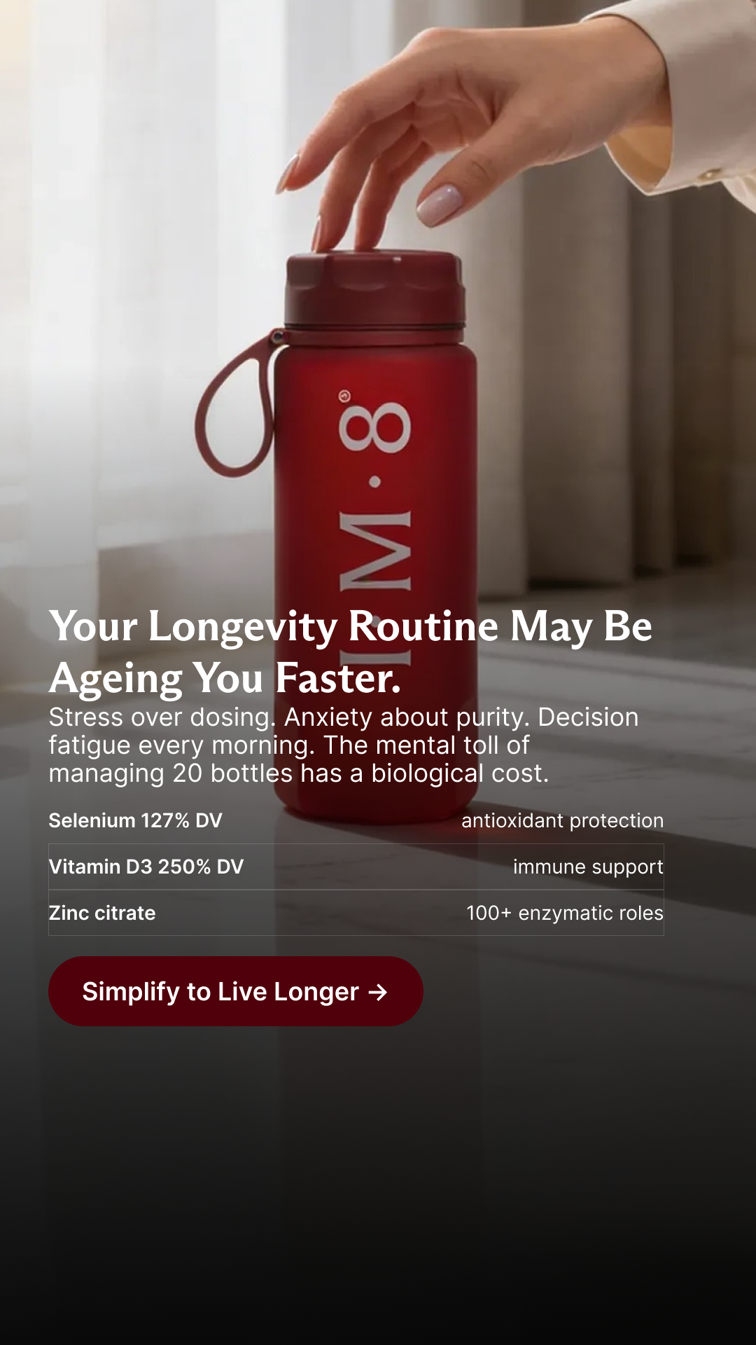 IM8 Facebook ad: Your Longevity Routine May Be Aging You Faster.
