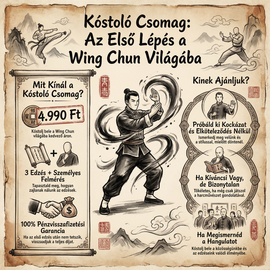 PandaWarriors Facebook ad: Kóstoló csomag, Wing Chun kockázatmentesen