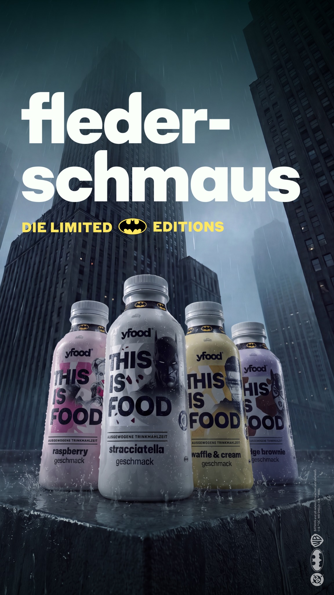 yfood Facebook ad: Neu und heldenhaft lecker: Batman x yfood