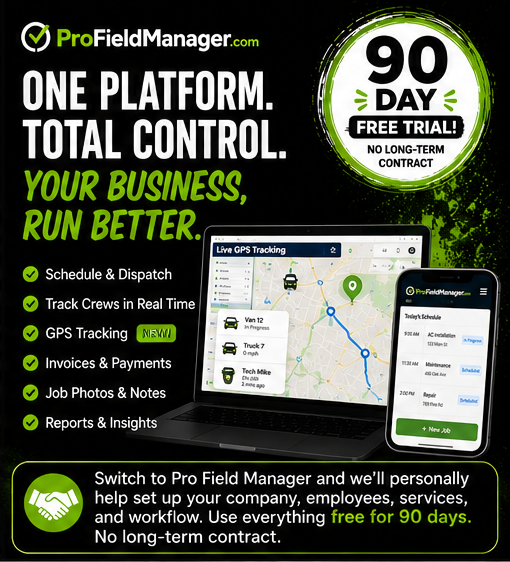 Pro Field Manager Facebook ad: RUN YOUR SERVICE BUSINESS FROM ONE PLACE