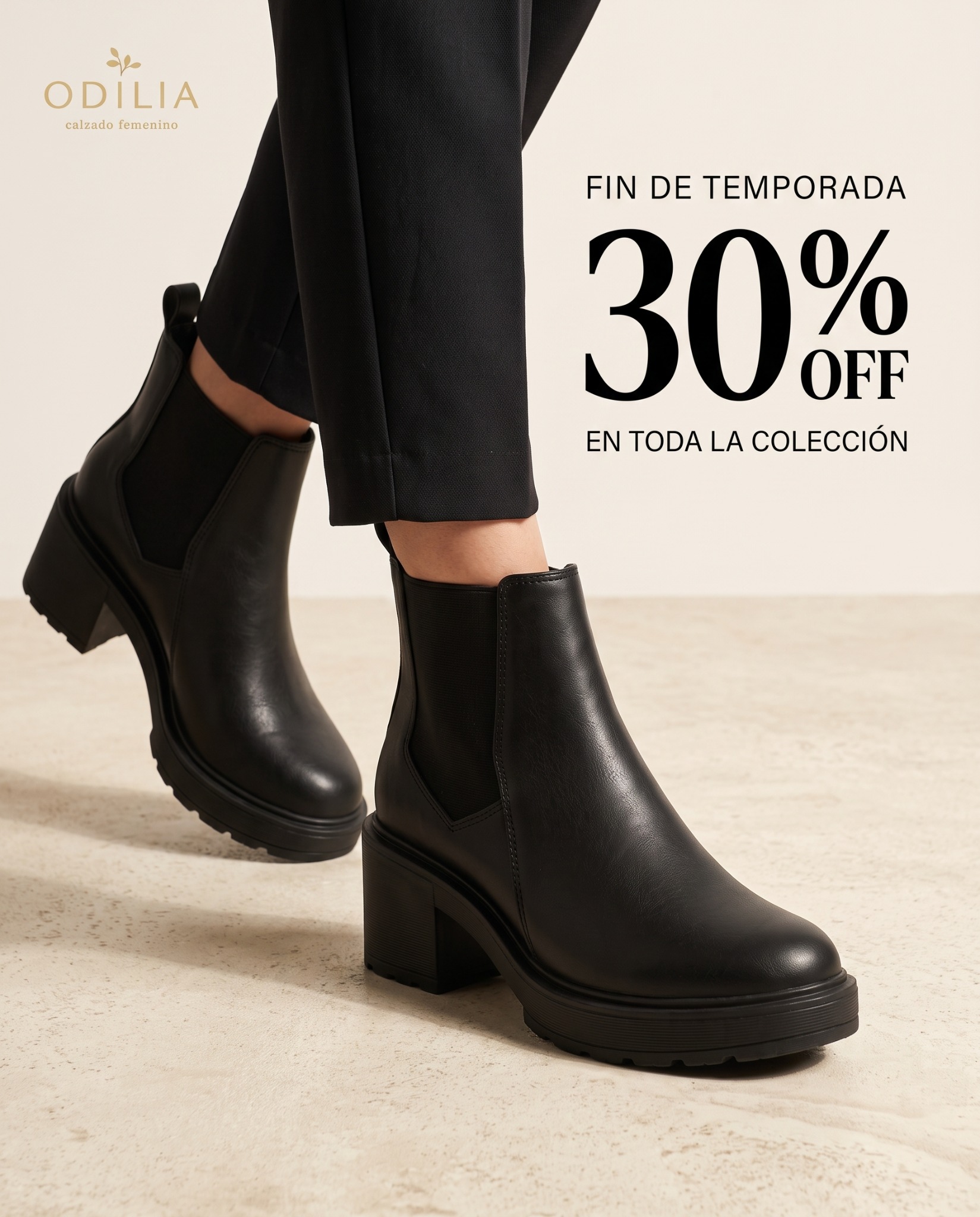 Odilia Calzados Femenino Facebook ad: 100% cuero · 30% OFF