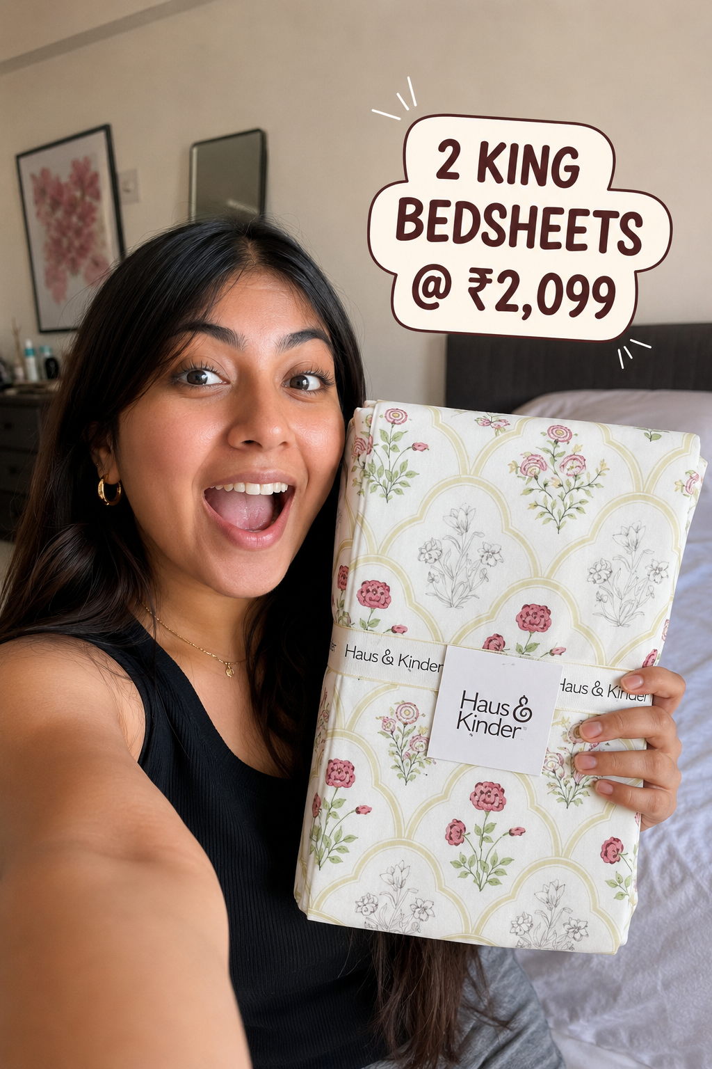 Haus & Kinder Facebook ad: 2 King Bedsheets @ ₹2,099