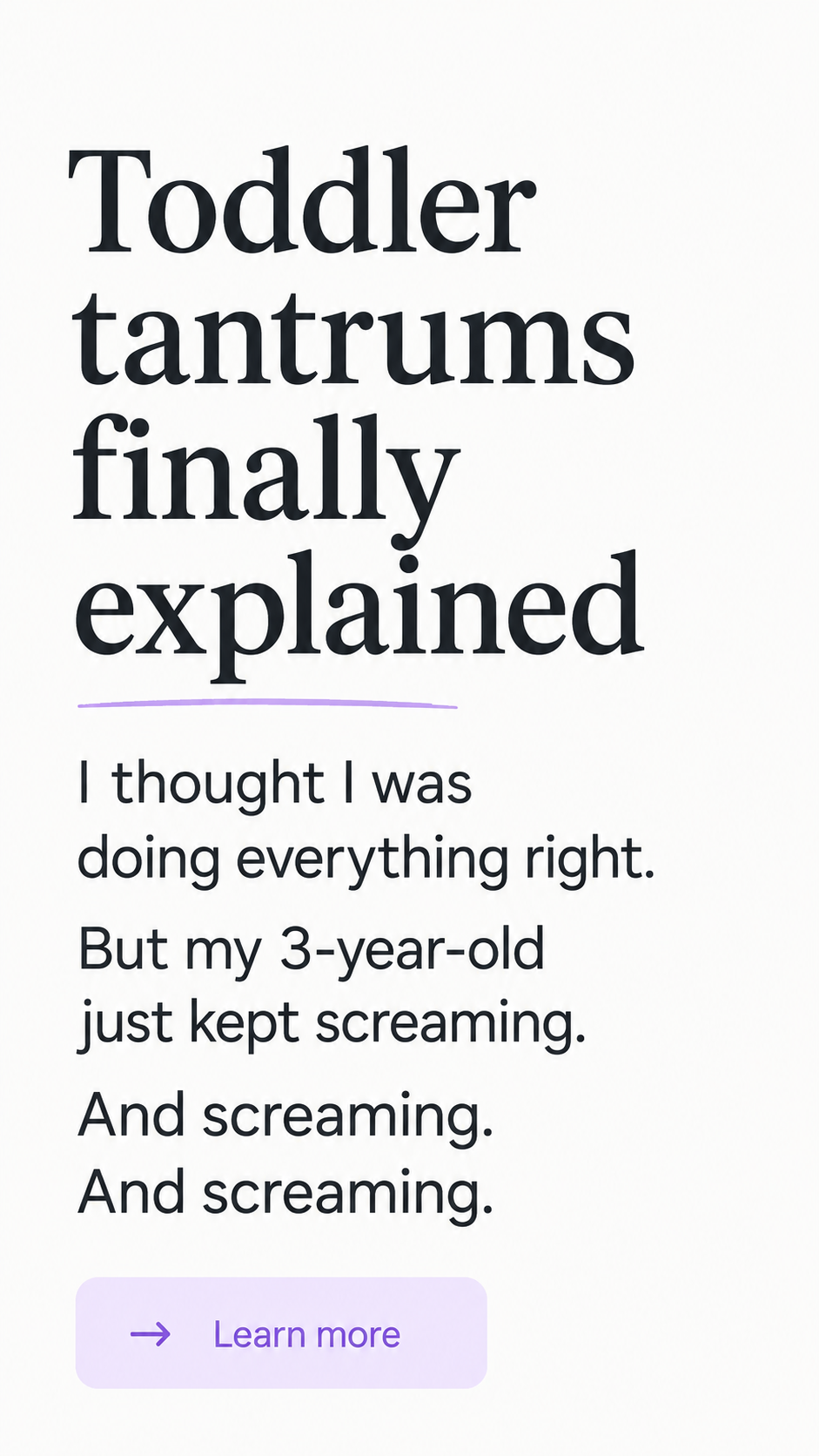 Parenting Guide Facebook ad: Toddler tantrums, finally explained