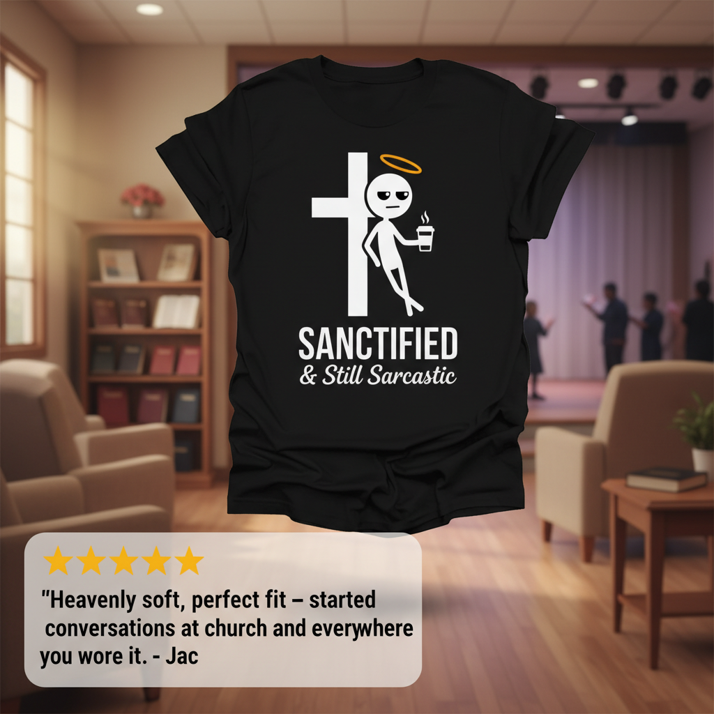 AmenTee Facebook ad: Sanctified & Still Sarcastic T-Shirt