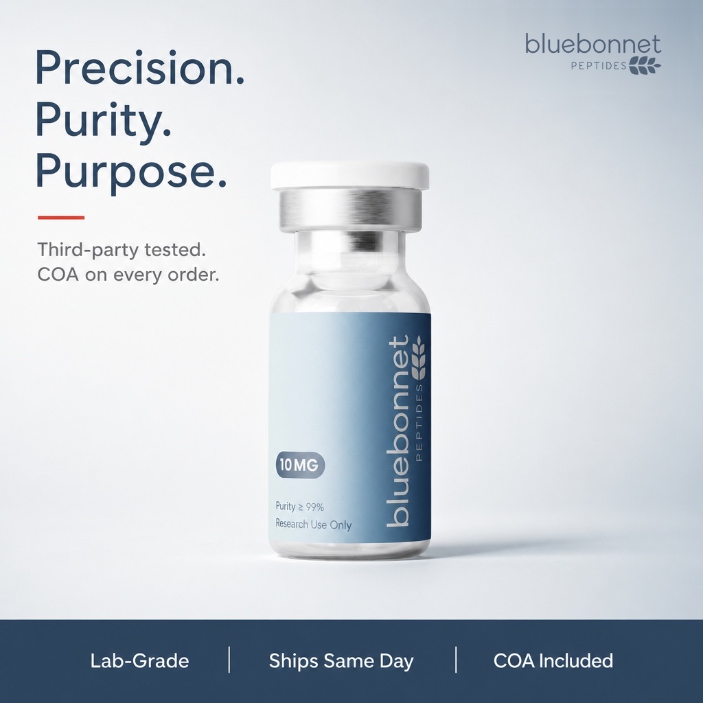 Bluebonnet Research Facebook ad: Research Peptides for Sale | Bluebonnet Peptides, ≥99%…