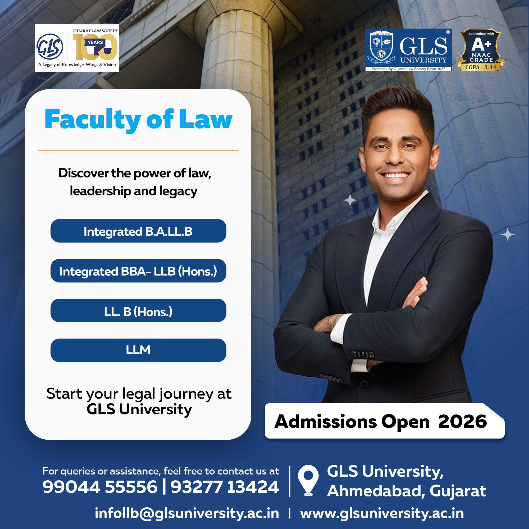 GLS University Facebook ad: Apply Now for Law Programs 2026