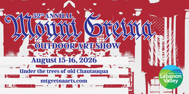 Mount Gretna Outdoor Art Show Facebook ad: Juried Fine Art & Craft Show featuring live…