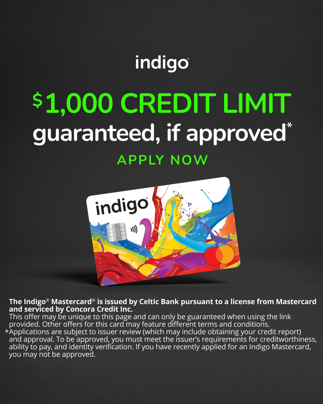 Indigo Card Facebook ad: No Deposit Required