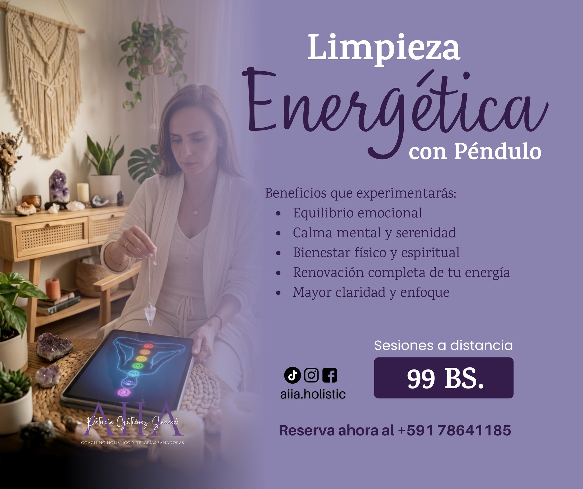 Aiia.holisticcoaching Facebook ad: LIMPIEZA ENERGÉTICA CON PÉNDULO