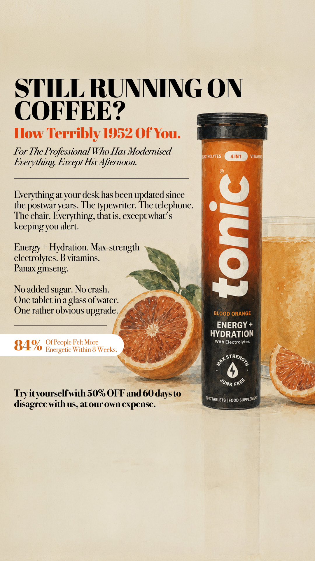 Tonic Health Facebook ad: 50% OFF Energy + Hydration