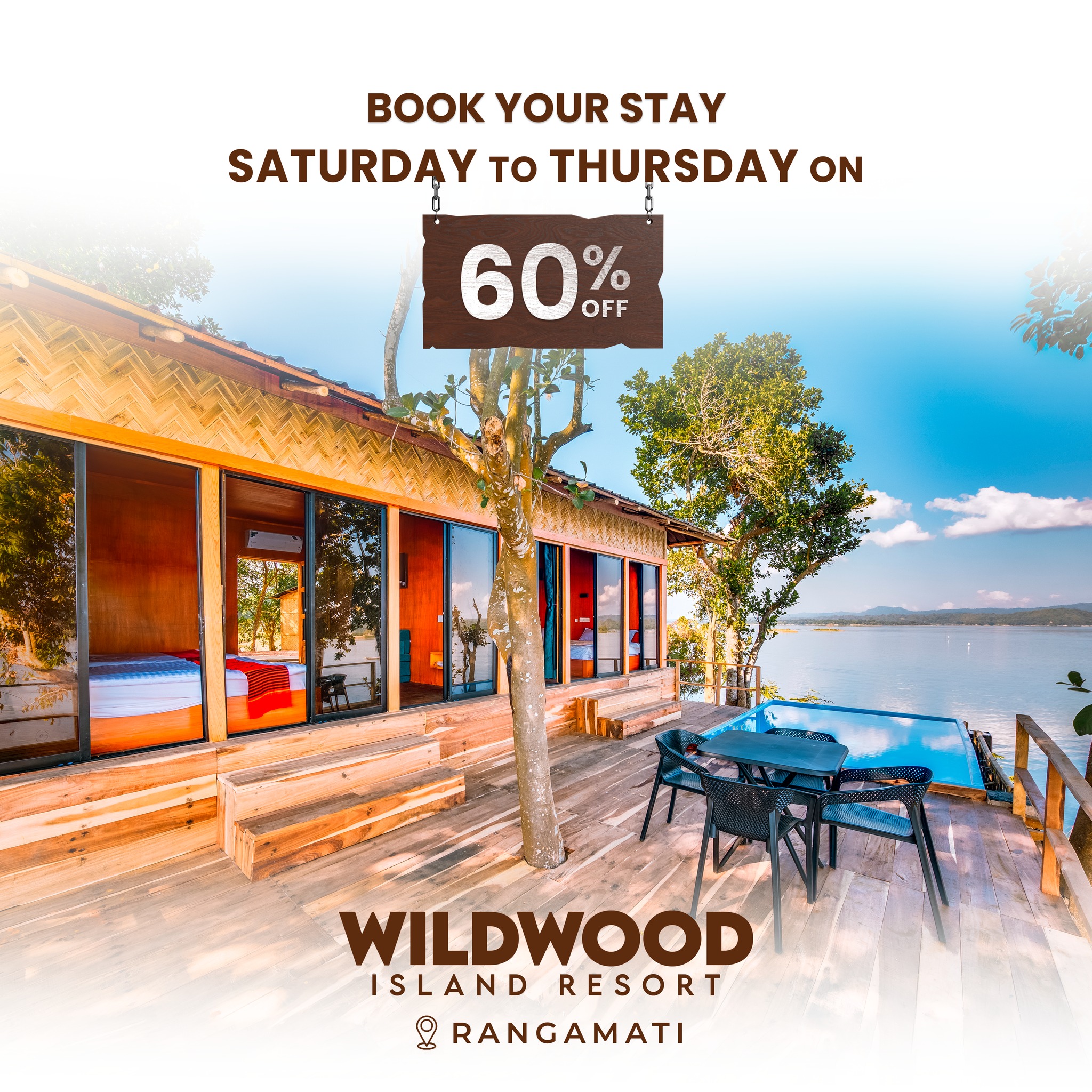 Wildwood Island Resort Facebook ad: ๐๐ผ๐ผ๐ธ ๐๐ผ๐๐ฟ ๐ฒ๐๐ฐ๐ฎ๐ฝ๐ฒ ๐ป๐ผ๐, ๐ฒ๐ฌ% ๐ข๐๐ ๐ฎ๐โฆ