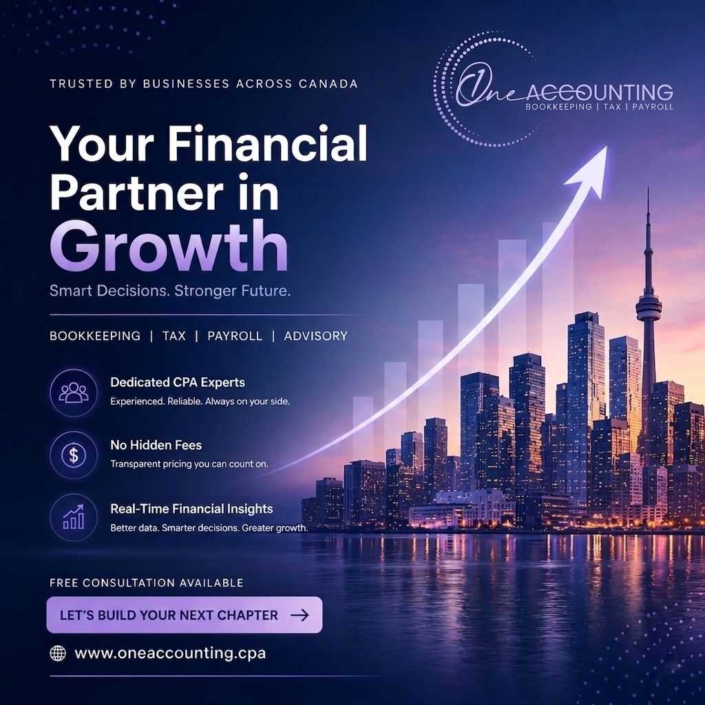 One Accounting Facebook ad: Contact one accounting for bookkeeping services in Toronto
