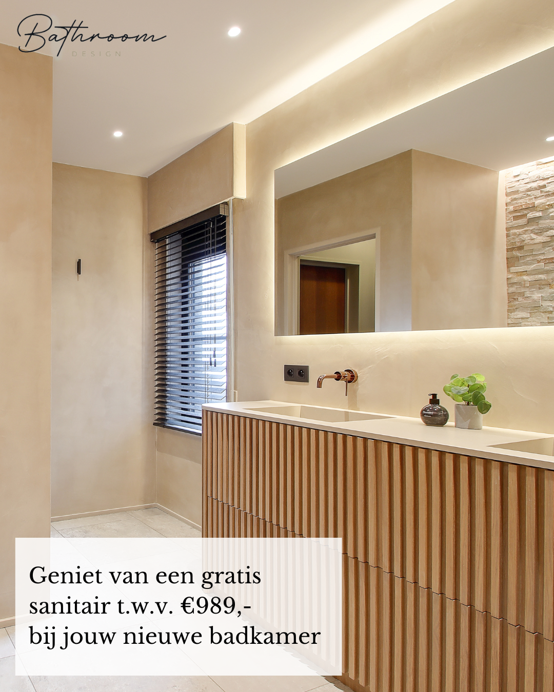 Bathroom Design Facebook ad: Gratis Sanitair t.w.v. €989,-