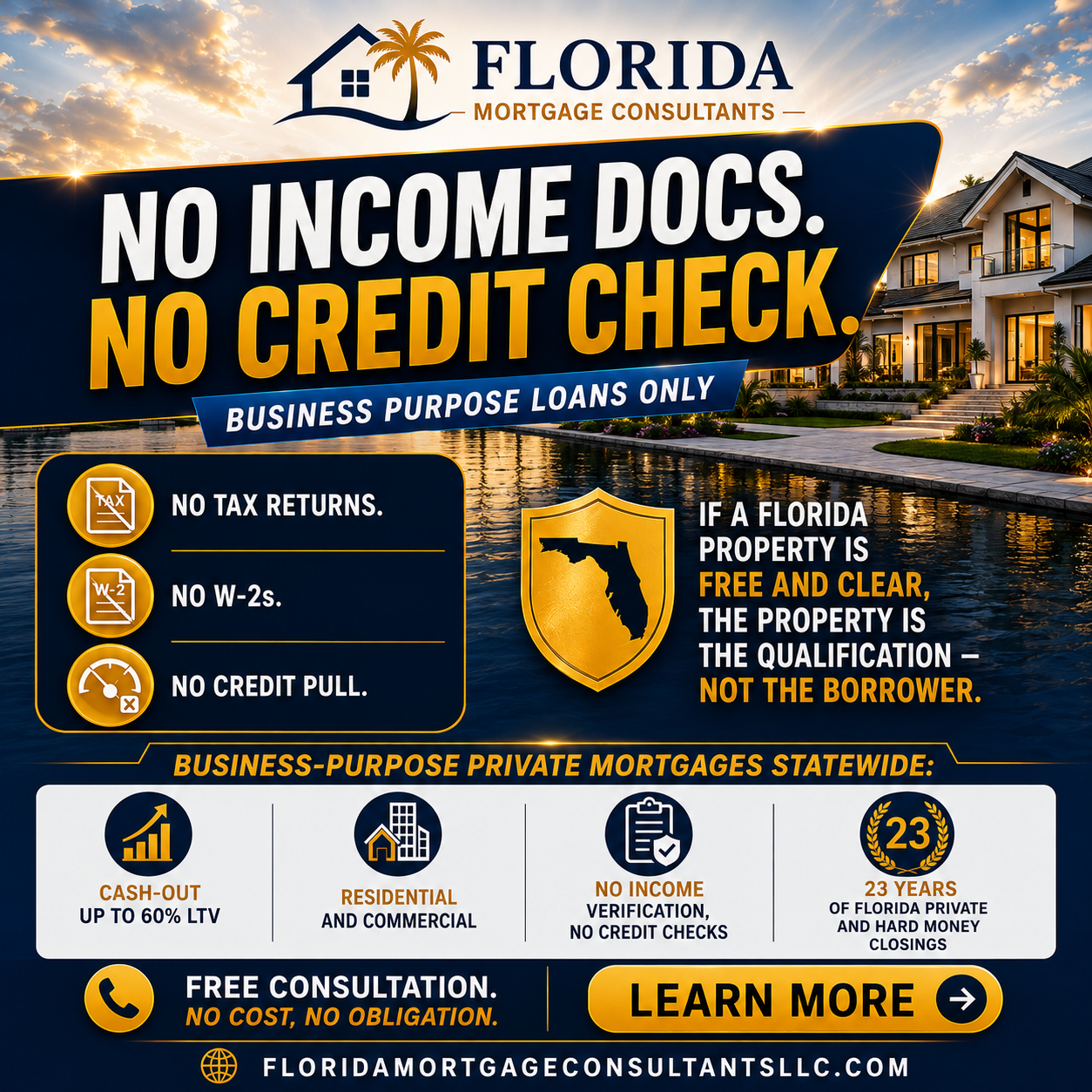 Florida Mortgage Consultants Facebook ad: Explore Private Lending Options