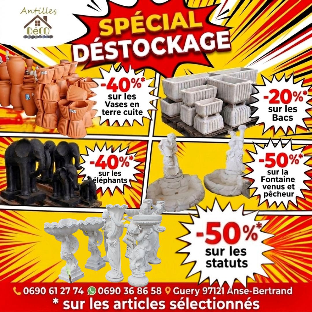 Antilles Déco Facebook ad: SPÉCIAL DÉSTOCKAGE: Faites le plein de bonnes affaires dès…