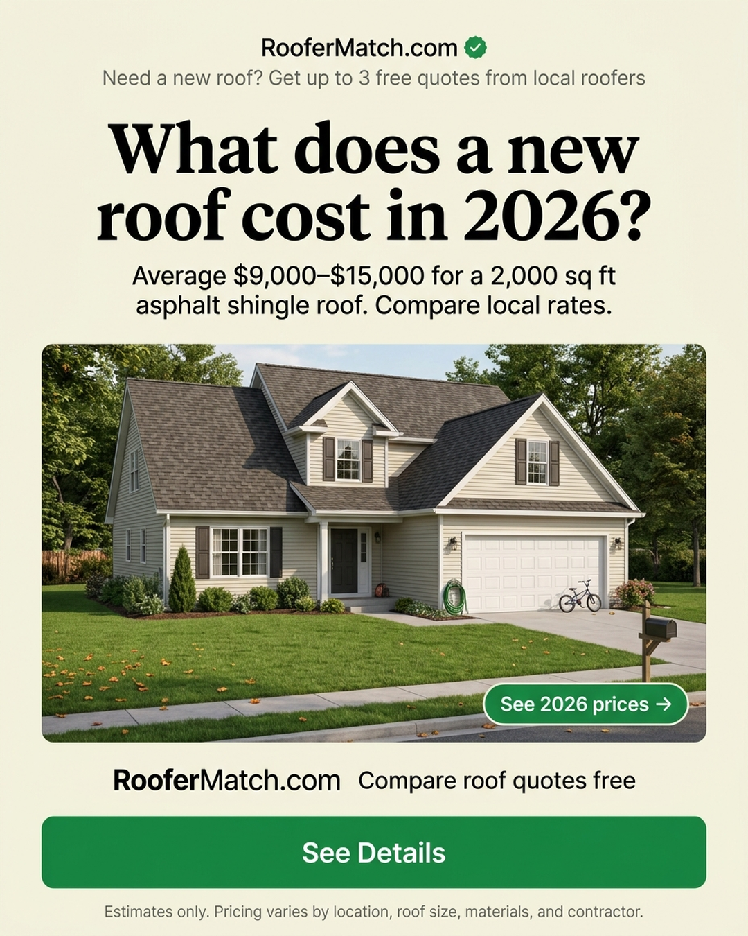 Roofer Match Facebook ad: Free Roof Quotes in Minutes