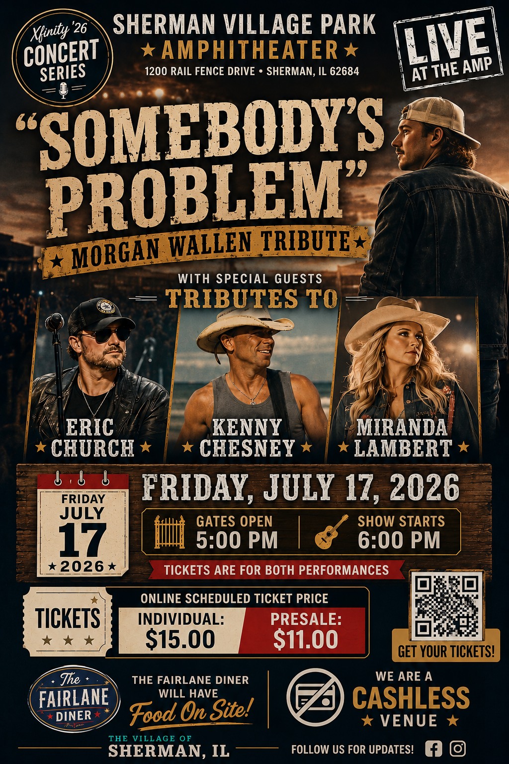 Sherman Village Park Amphitheater Facebook ad: SOMEBODY'S PROBLEM MORGAN WALLEN TRIBUTE with special…
