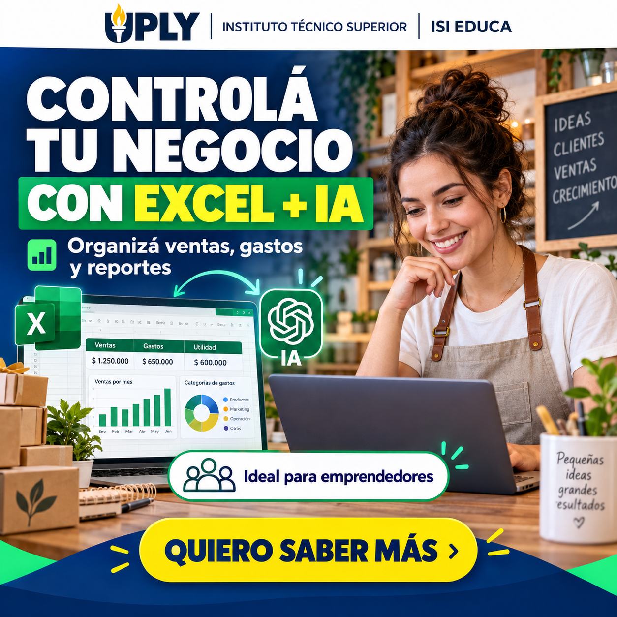 ISI Educa Facebook ad: Excel + IA para emprendedores