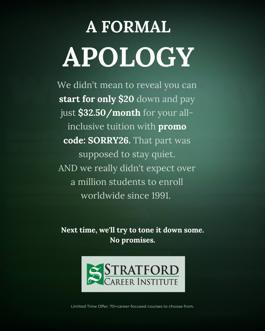 Stratford Career Institute Facebook ad: Train for the Career You Want-Study at Home on Your Schedule