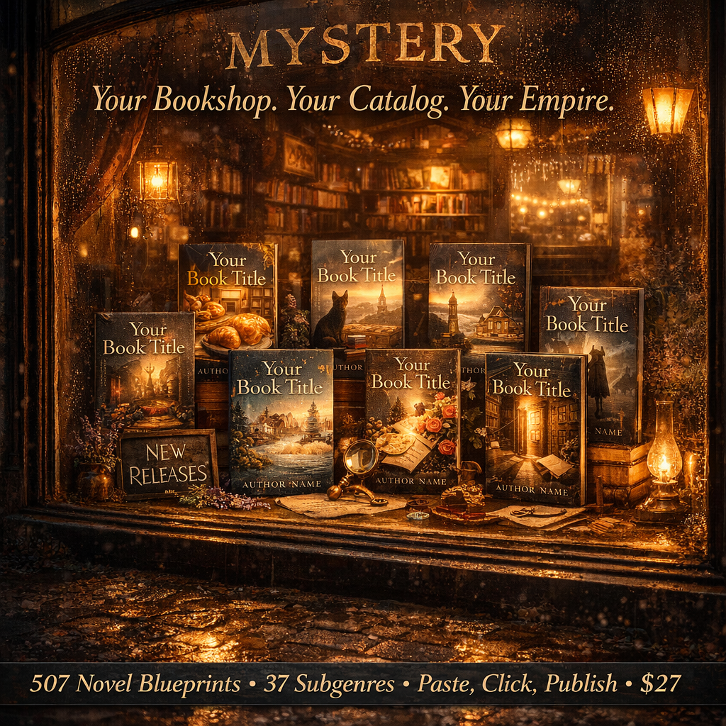 Cozy Mystery Empire Facebook ad: 507 AI Prompts That Write Complete Cozy Mystery Novels For…