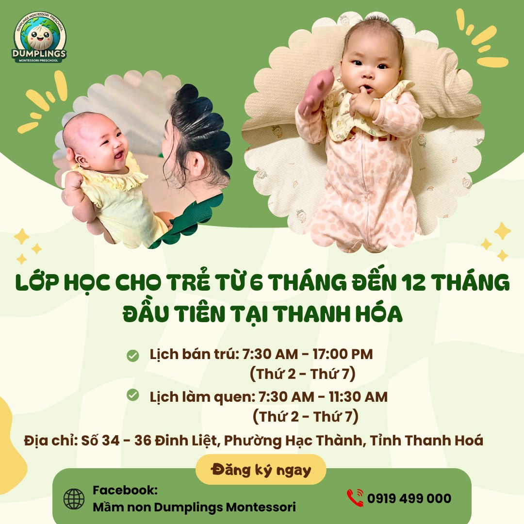 Mầm non Dumplings Montessori Facebook ad: 𝐇𝐚̀𝐧𝐡 𝐭𝐫𝐢̀𝐧𝐡 𝐦𝐨̛̉ 𝐫𝐚 𝐭𝐡𝐞̂́ 𝐠𝐢𝐨̛́𝐢…