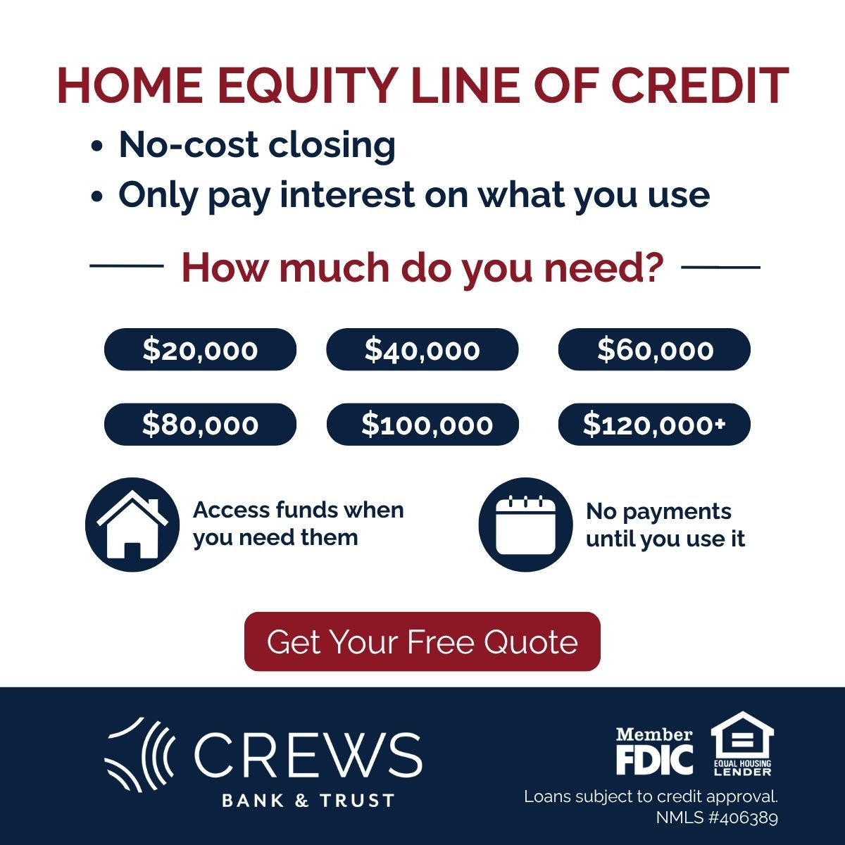 Crews Bank & Trust Facebook ad: Book Your Free Equity Review