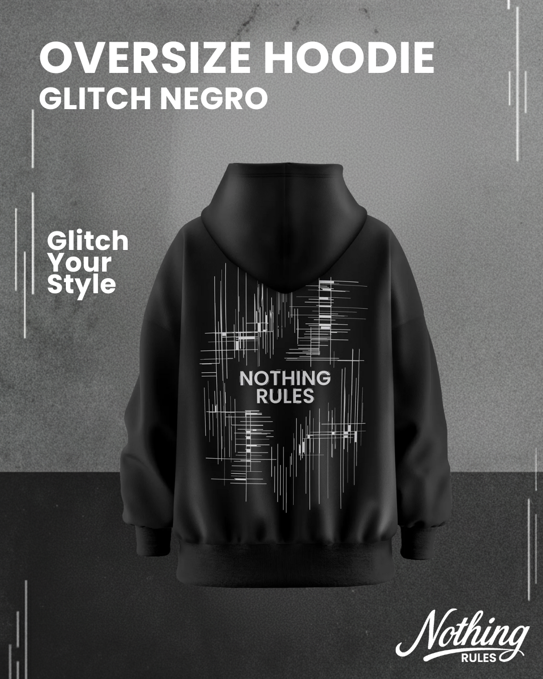 Nothing Rules Facebook ad: Hoodie Oversize Glitch Negro