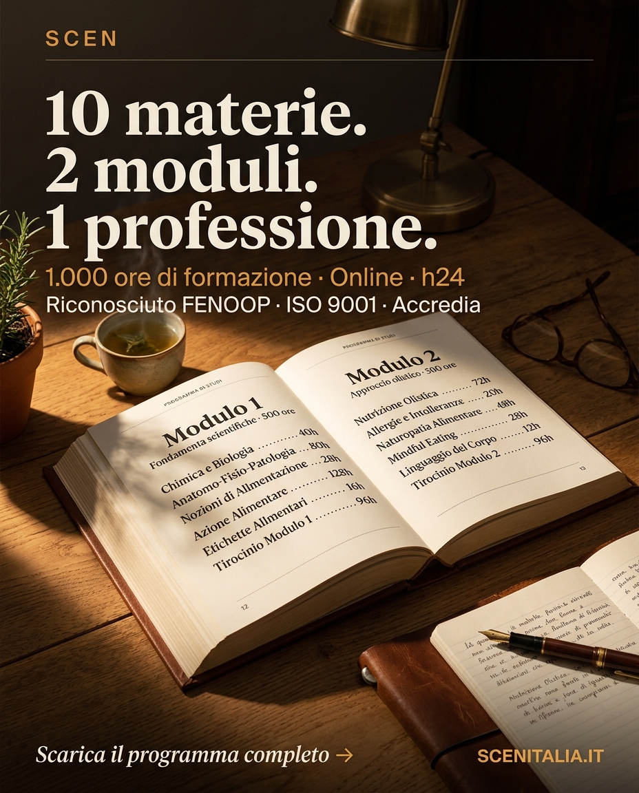 SCEN -Scuola per Consulenti ed Educatori Nutrizionali Facebook ad: 10 materie. 2 moduli. 1.000 ore.