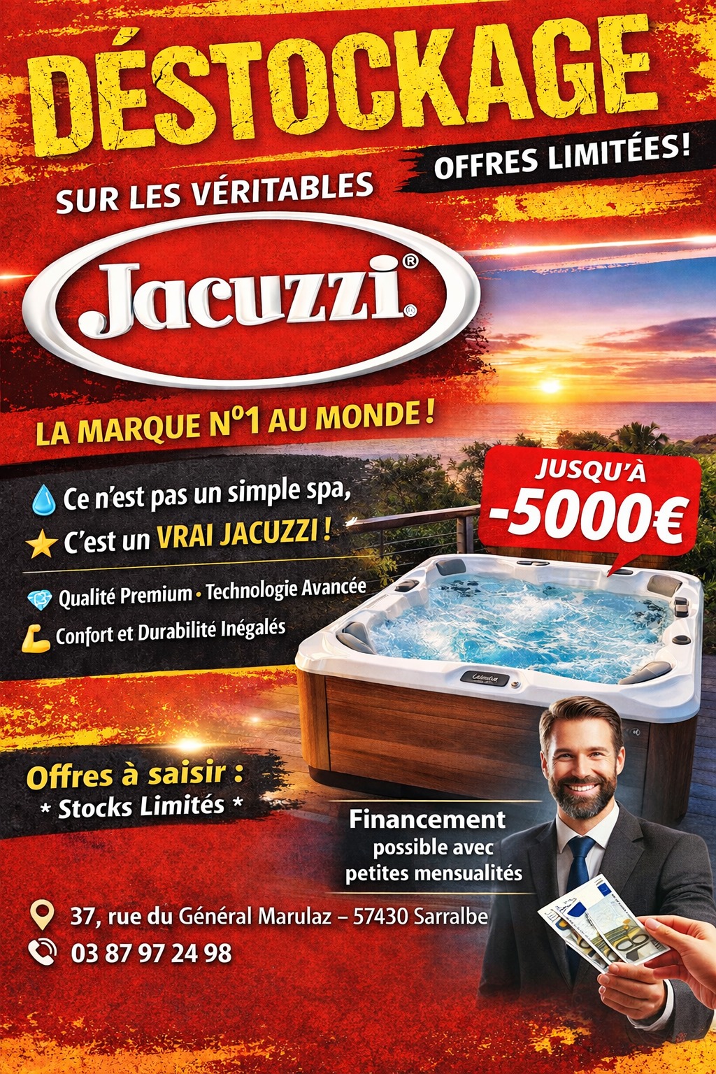 JVG TP - Paysages Facebook ad: DÉSTOCKAGE EXCEPTIONNEL 0%- VÉRITABLES JACUZZI