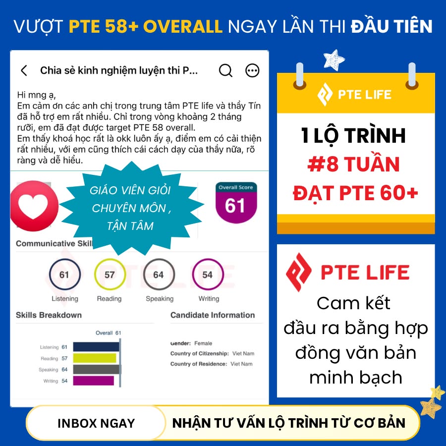 PTE Life - Luyện thi chứng chỉ PTE Du Học Định Cư Facebook ad