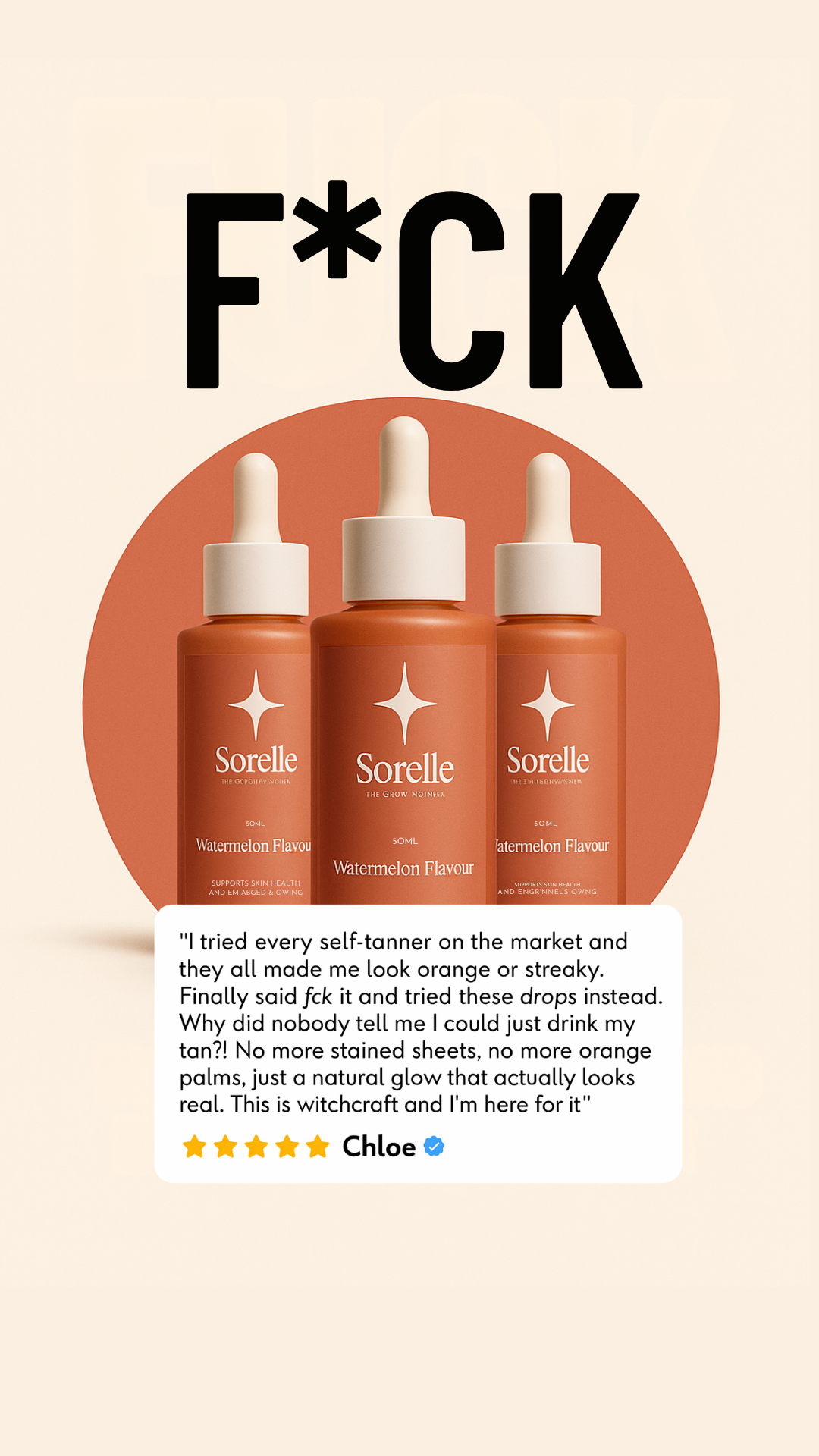 Sorelle Tanning Drops Facebook ad: I Got a Tan Without the Sun