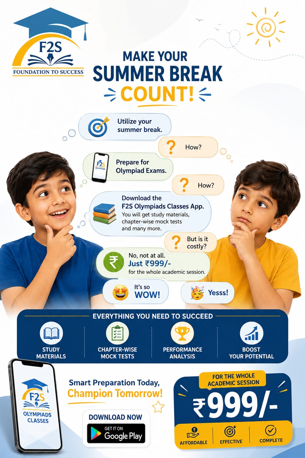 F2S Classes: An online platform for Olympiads preparation Facebook ad: Math & Science Olympiad Courses Now Live! Grade2 to Grade8!